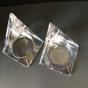 2 Nybro Sweden Pyramid Pillar Candle Holders by Tord Kjellstrom PAIR